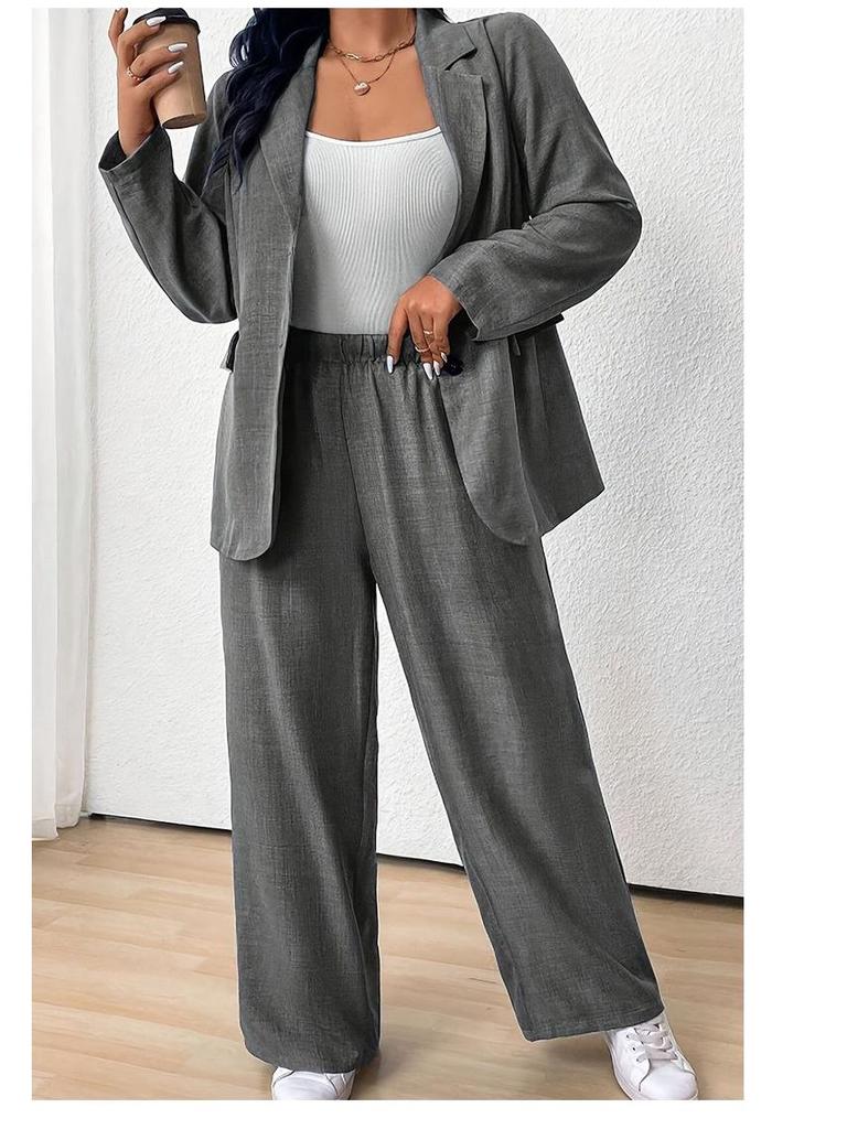 European & American Fashion Slim Fit Lapel Cardigan Suit & Pants Set for Women