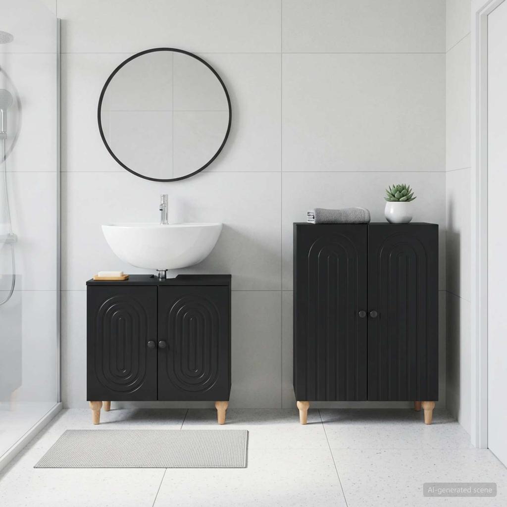 2 Piece Bathroom Cabinet Set ALKMAAR Black Wood Material