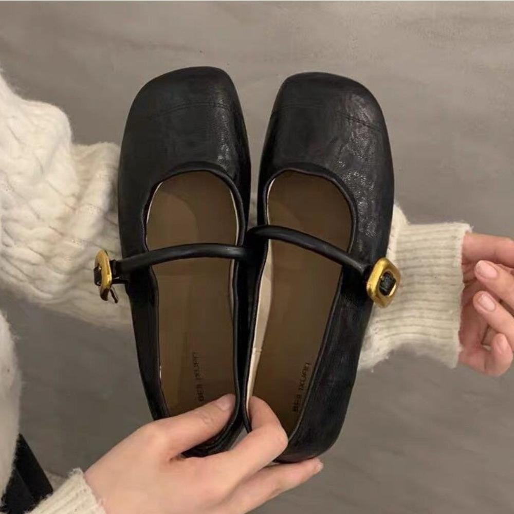 Flat Shoes for Women's 2025 Spring New Style French Retro Versatile Square Toe Shallow Mouth Pumps for Women Mary Jane Shoes