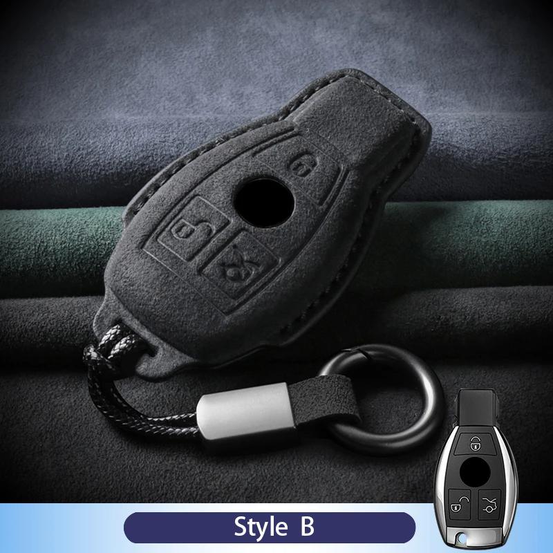 Leather Car Key Case For Mercedes Benz A C E S G R Class Gls Gla Glk Glc Cls Cla Amg W204 W205 W212 W463 W176 Suede Accessories