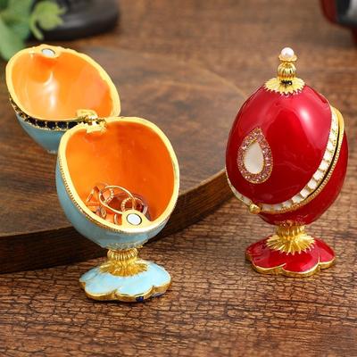 Egg Shape Jewelry Storage Box Inlaid Gem Organizer Ornaments Alloy Storage Jar Earrings Ring Holder Unique Gift for Family