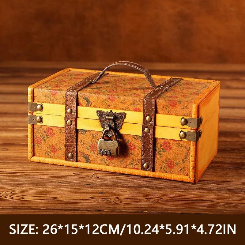 Retro Wooden Jewelry Box Antique Storage Treasure Chest with Lock Medieval Vintage Suitcase Necklaces Organizer Antique Gift Box