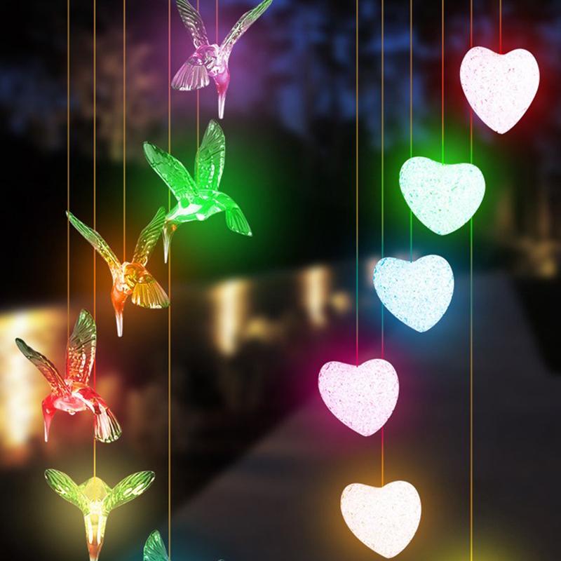 Färgglad Solcellsdriven Vindklocka Kolibri Vattentät Vindklocka Solcellsljus