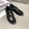 Spot second hair! Fashion versatile new horse leather retro polished small gold coin thick heel platform loafers small leather shoes