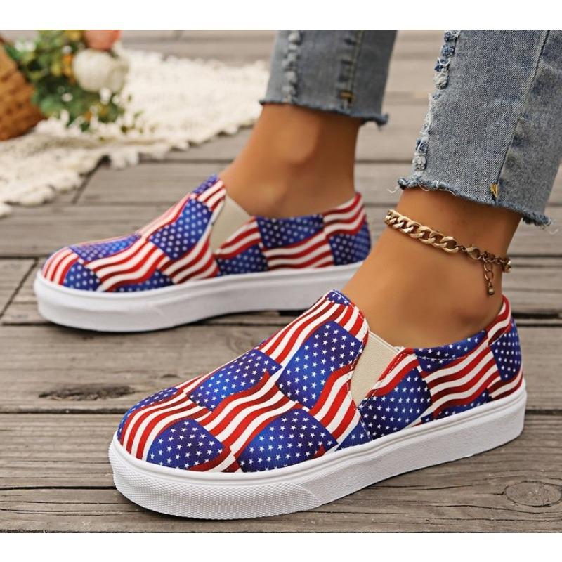 Printed Color Matching Casual Flat Couple Cloth Shoes Large Size Casual Comfortable Single Shoes Zapatos De Mujer