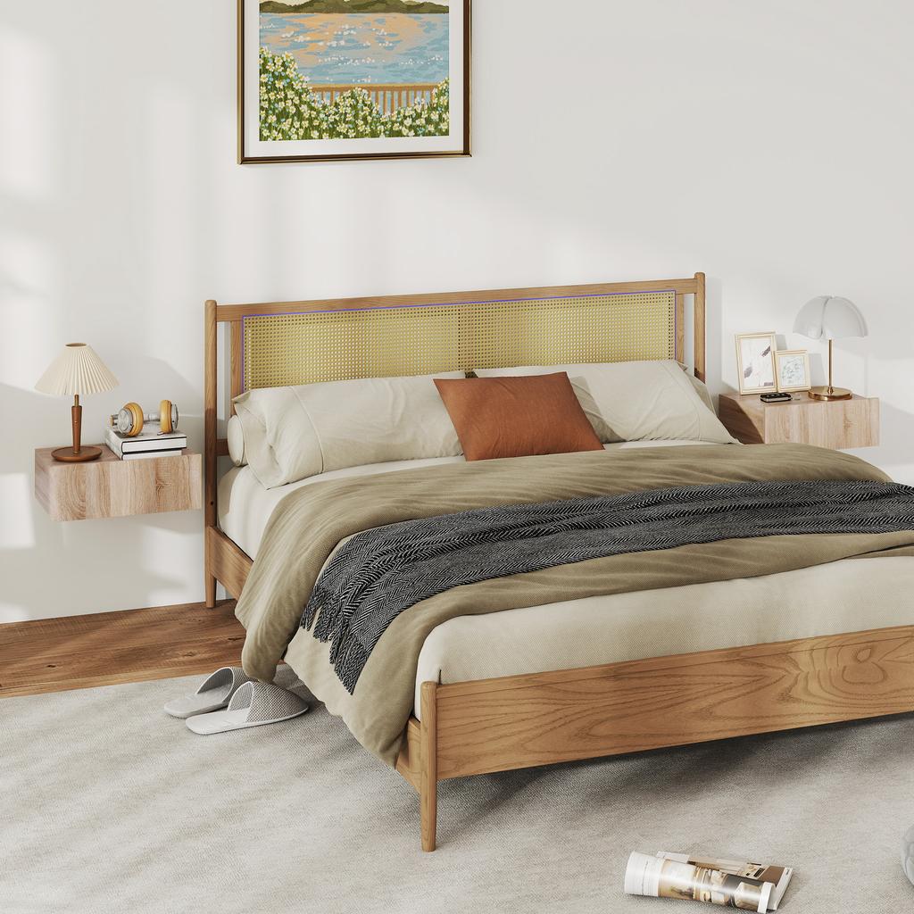 Set of 2 Wall-Mounted Nightstands, Sliding Drawer, 40x30x15 cm, Oak