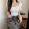 Women Short Sleeves Bottoming Shirt Single Breasted Ice Silk Knit