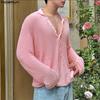 INCERUN Oversized Men Lapel Neck Long Sleeve Buttons Casual Loose Texture Pullovers Tops