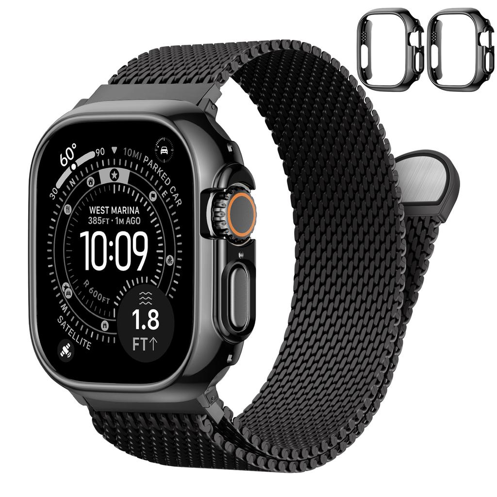 Voor Apple Watch Band Ultra2 3 49mm 45mm 42 46mm 40mm 44mm Milanese Armband iWatch series SE 11 10 9 8 7 Behuizing+Dikke Metalen Band