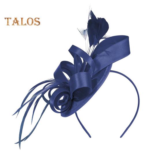 

Обруч для волос, шляпа-вуалировщик с заколкой для волос, резинка, искусственные перья, декоративная лента, атласная ткань, женская повязка на голову, аксессуары для вечеринок темно-синий