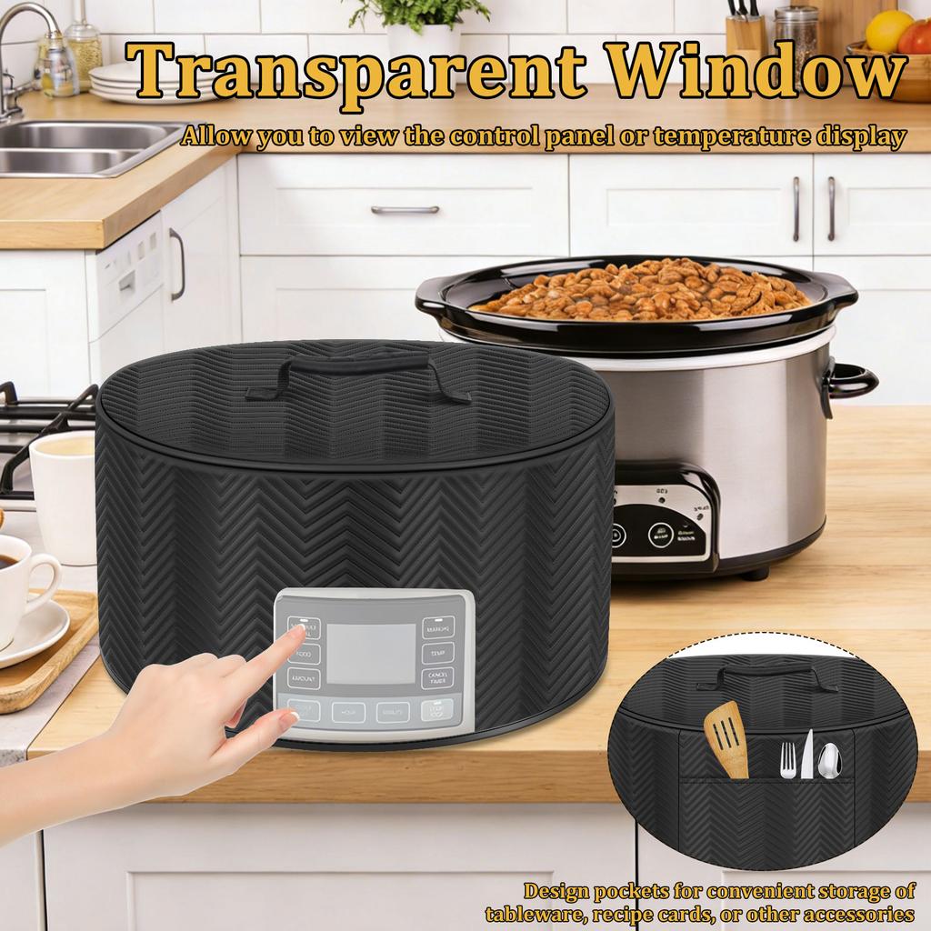 Kitchen Dust Cover Polyester Slow Cooker Cover with Pocket and See Through Window Appliance Dust Cover for 6/7/8L Slow Cooker