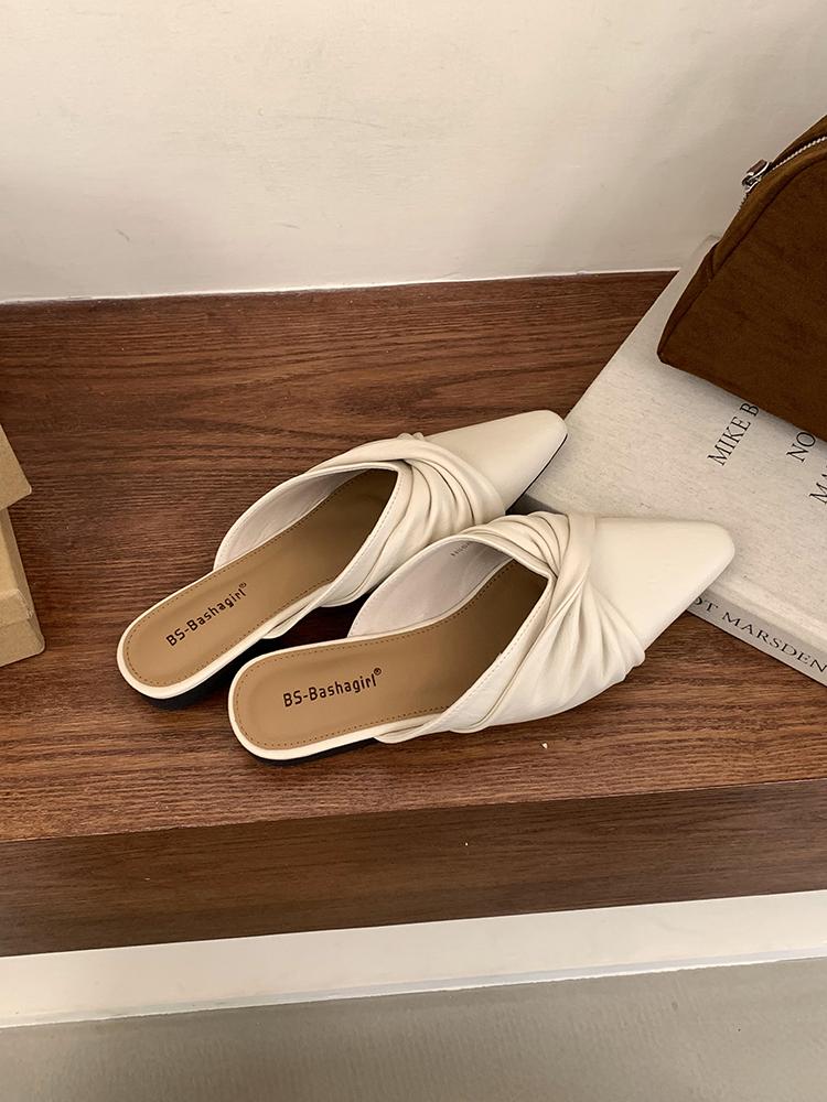 

Летние женские тапочки Женские туфли-мюли с острым носком, слипоны, повседневные, на плоском каблуке, уличные, нарядные сандалии 2025 Новинки De Mujer 39 бежевый