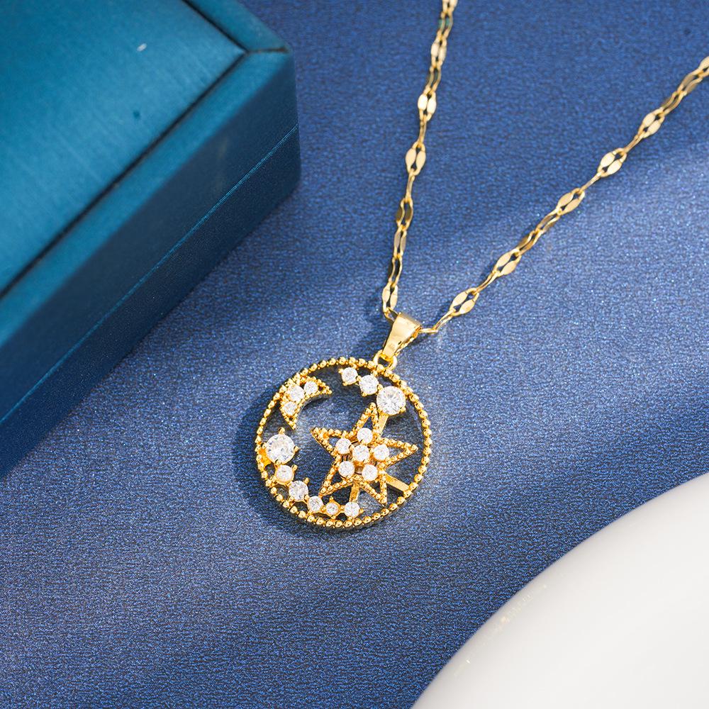 Star and Moon Zircon Necklace: Japanese-Korean Style, Trendy New Design, Titanium Steel