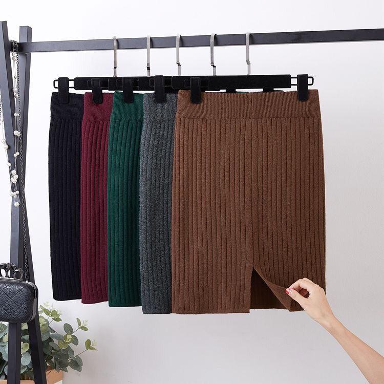 Large Size High Waist Hip Hugging Knitted Half Skirt Yarn Versatile Skirt