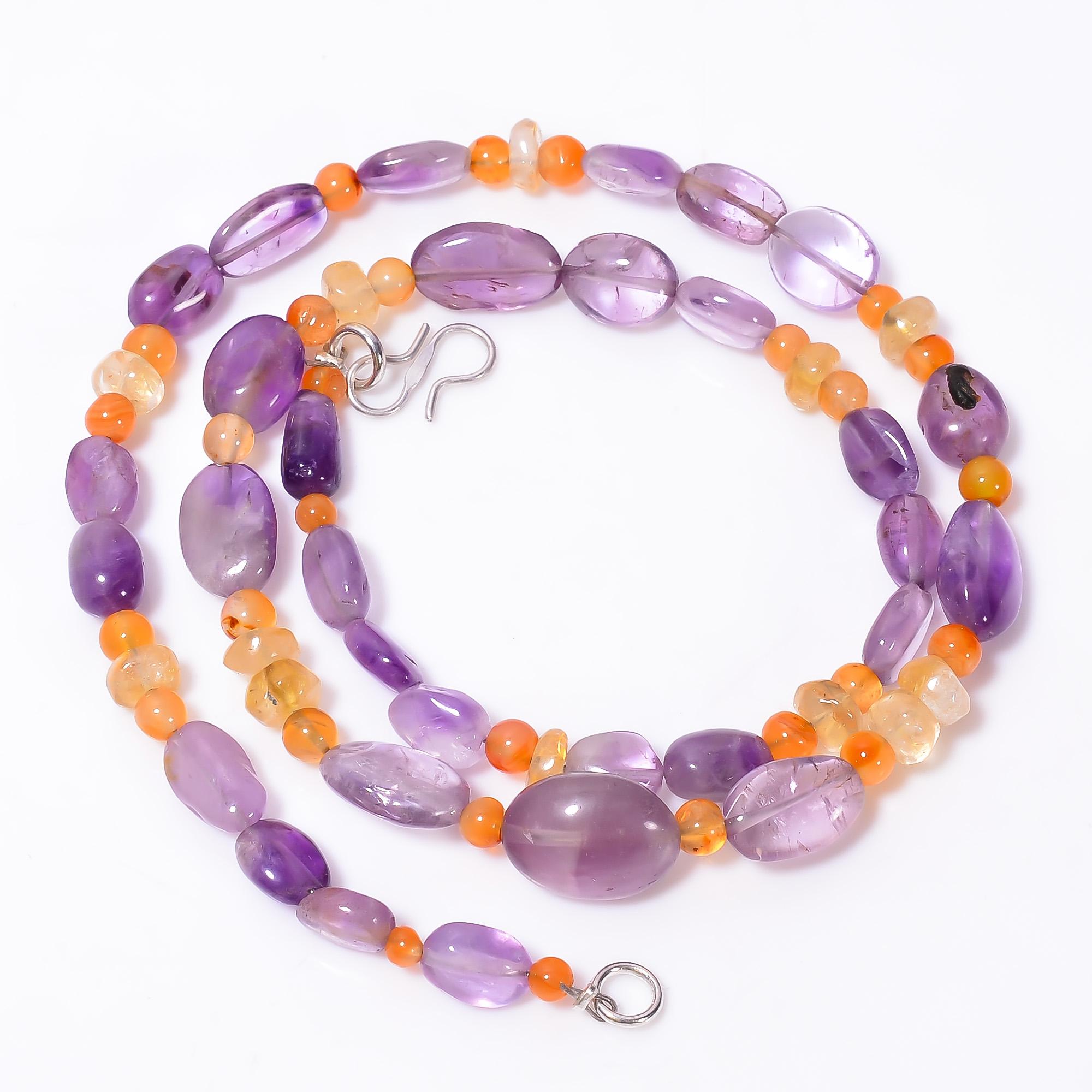 

Natural Amethyst Carnelian Citrine Gemstone Smooth Beads Necklace 3-15 mm 18 UB-8637
