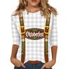 Damen Casual Oberteil mit Dreiviertelärm, Oktoberfest-Print, Rundhalsausschnitt, Leicht, Bequeme Passform für Saisonale Veranstaltungen und den Alltag
