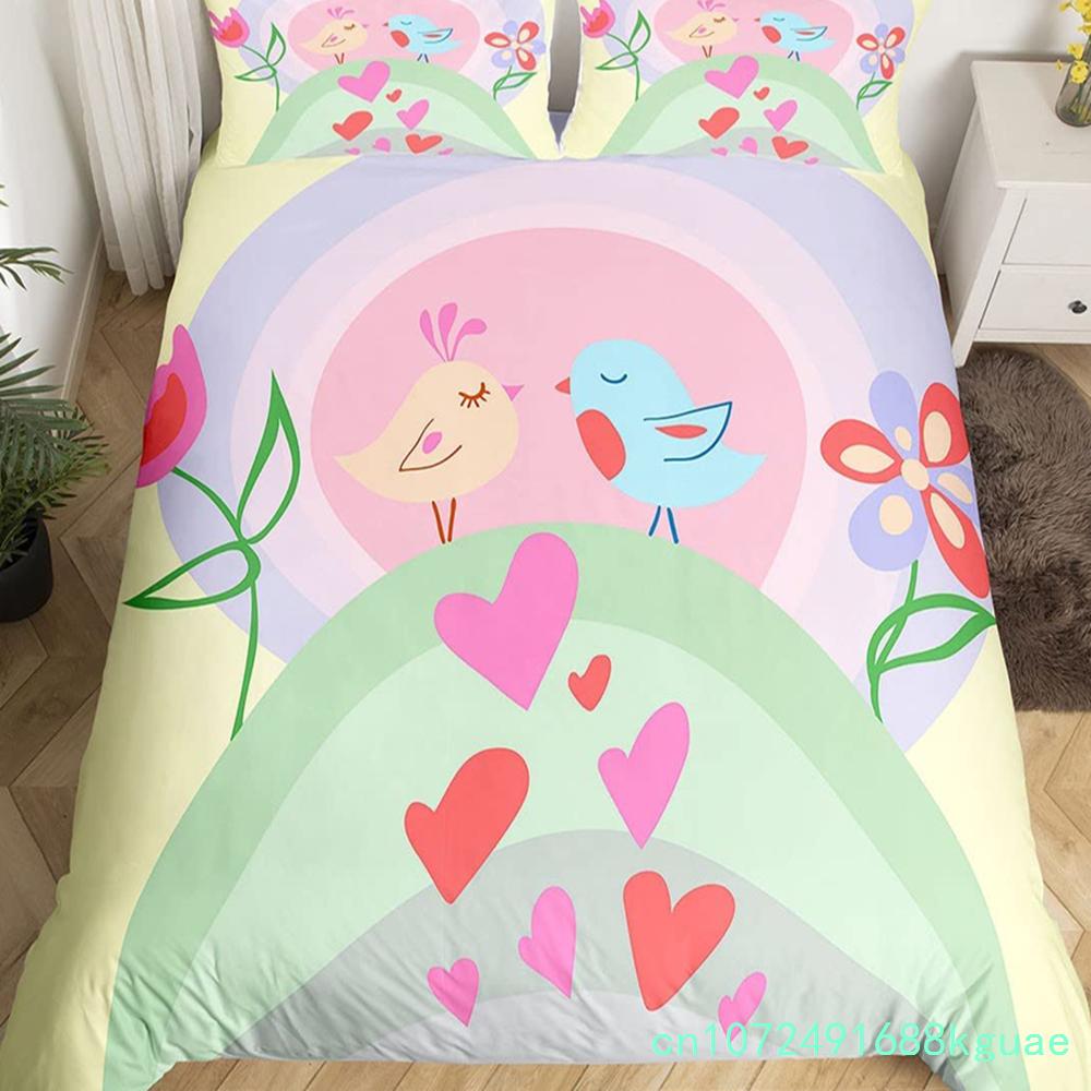 Boho Mandala Duvet Cover Set Hummingbird Bedding Set Microfiber Farmhouse Cute Birds Comforter Cover Queen For Kids Boys Girls