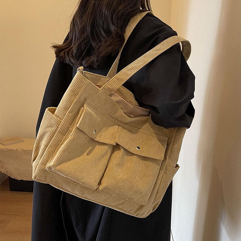 Women's Large Capacity Corduroy Tote Bag - Versatile Crossbody and Shoulder Bag for Autumn/Winter 2024