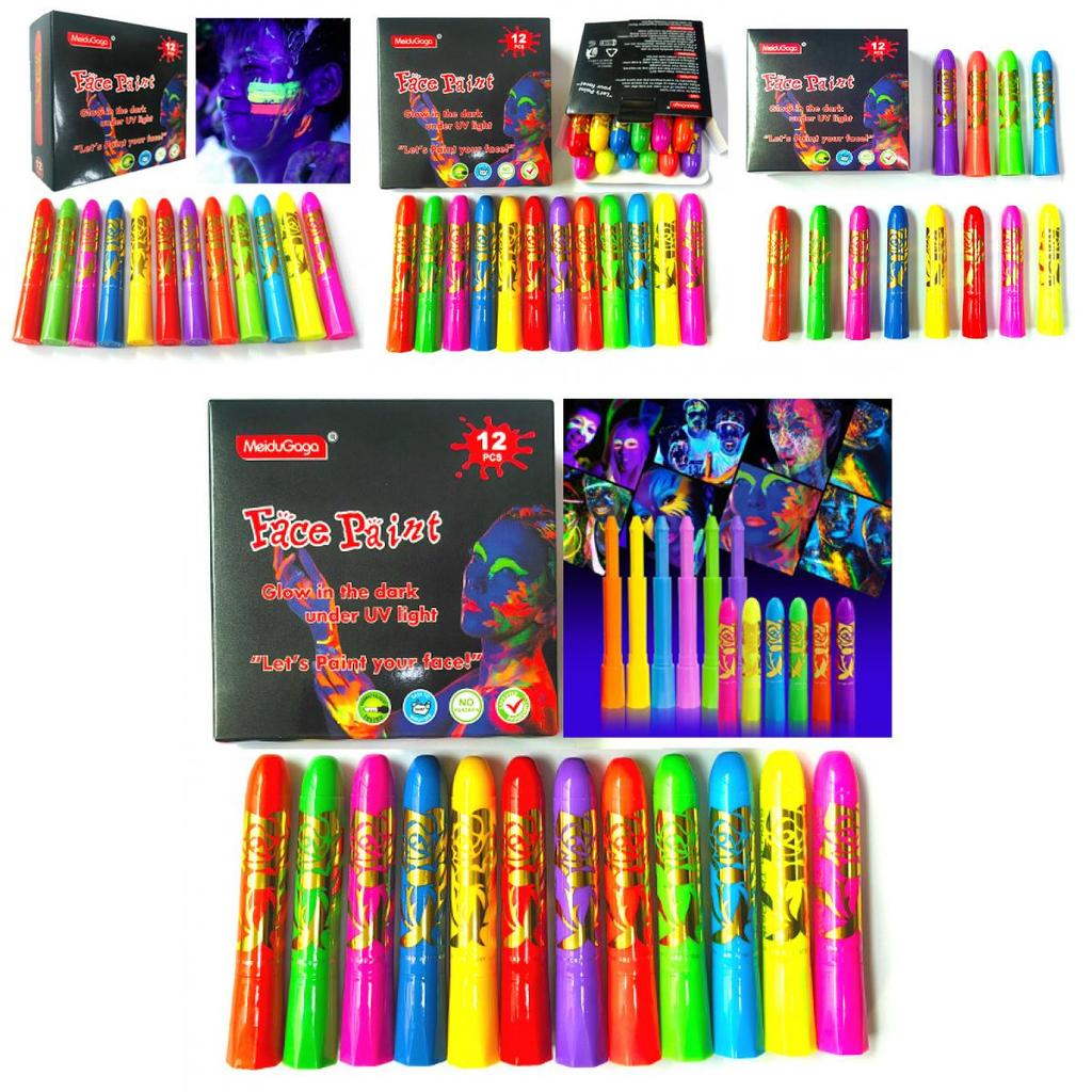 12pcs Noctilucent Human Body Painting Crayon Makeup Pigment For Halloween Costume Parties