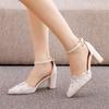 Summer New Thick Heel Women High Heels Water Diamond Lace Women's Single Shoes Bridal Wedding Shoes Ladies Banquet Party Sandals