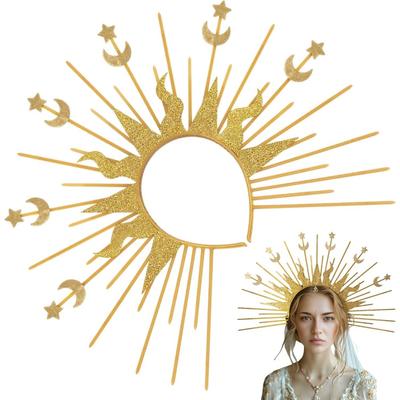 Diadema Halo Sol de Halloween Corona de Estrella Luna Ráfaga de Sol Tocados con Pinchos para Mujeres Niñas Cosplay de Halloween Boda Disfraz Gótico
