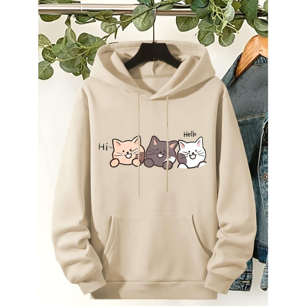 Cute Three Kittens Printed Hoodie 2025 Autumn Winter New Women's Round Neck Top Hoodie Women's Sweatshirt Casual Clothing