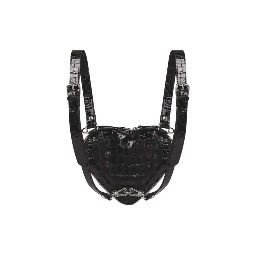 VIVIENNE WESTWOOD Ella Saturn Logo Detachable Chain Strap Crocodile Pattern Mini Backpack Women Backpack Black 43030072UL0039N401