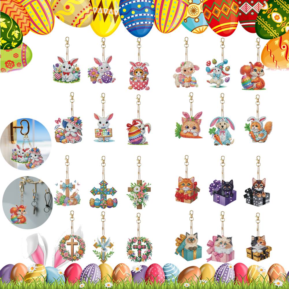 6Pcs Double Sided Special Shape Cat Diamond Art Keyring Diamond Painting Keychain Diamond Art Craft Keychain for Party Supplies