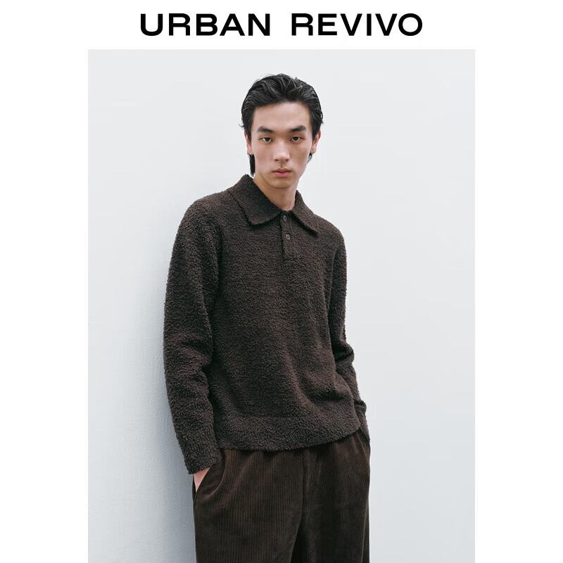 UR Men's Winter Lapel Half-Placket Plush Knitted Sweater