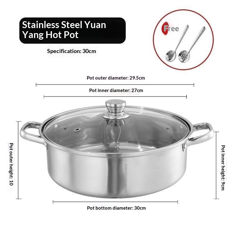 Dual Flavor Hot Pot 304 Stainless Steel Large Capacity Thickened Household Soup Pot Compatible with Induction Cooktop Gas