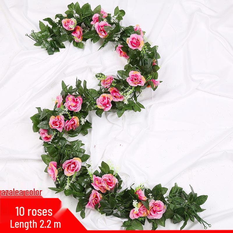 Artificial Rose Vine Ceiling Decor with Rattan for Living Room and AC Pipe Cover