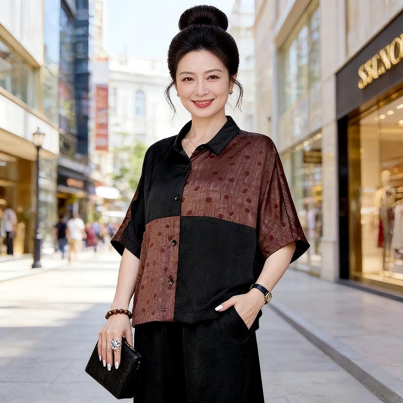 

Elegant Batwing Sleeve Color Block Two-Piece Suit for Middle-Aged & Elderly Women 3XL [Recommended 60-70 kg]