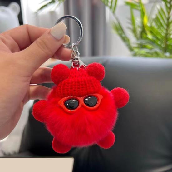Keychain Cartoon Doll Wearing Hat Glasses Decor Imitation Rabbit Fur Charm Key Chain Keys