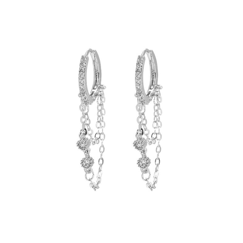 2PCS New Fashion Gold Color Crystal Zirconia Chain Hoop Earrings Women Small Pendant Star Ear Cartilage Earring Piercing Jewelry