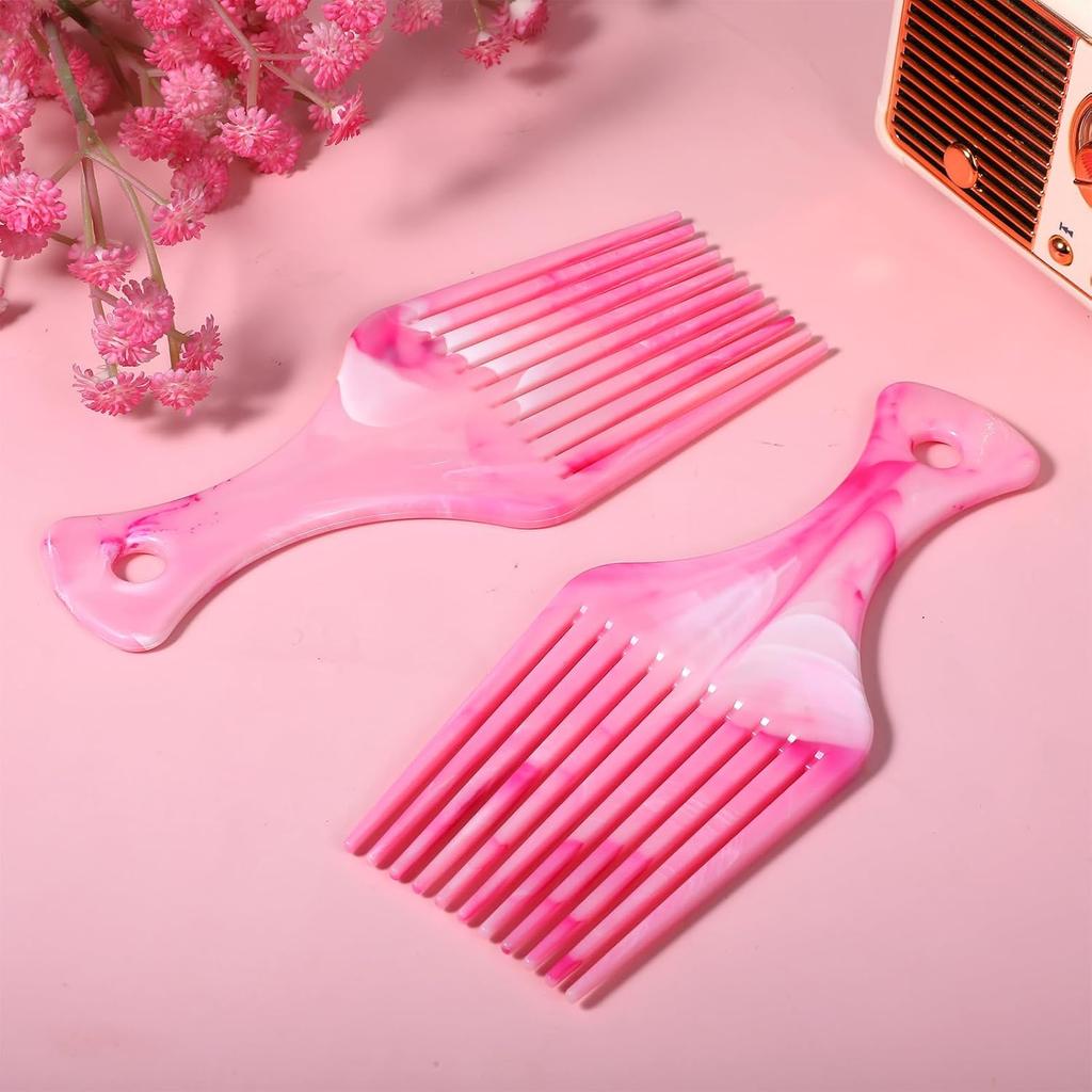 2 PCS Pink Hair Picks for Women, Wide Tooth Hair Pick Comb, Hanging Pick Combs for Curls Women Men