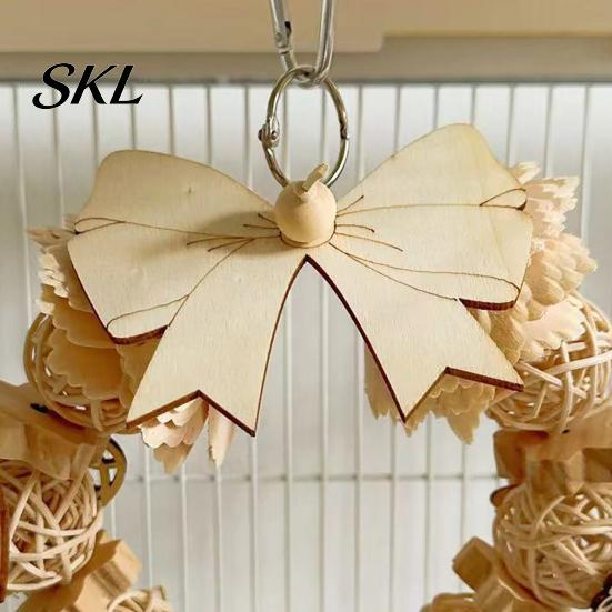 Handmade Bird Toy Wooden Bow Ring Parrot Toy, Chewing with Rattan Ball, Beak Grinder Hanging for African Grey Cockatoos Macaws, Cage Accessories