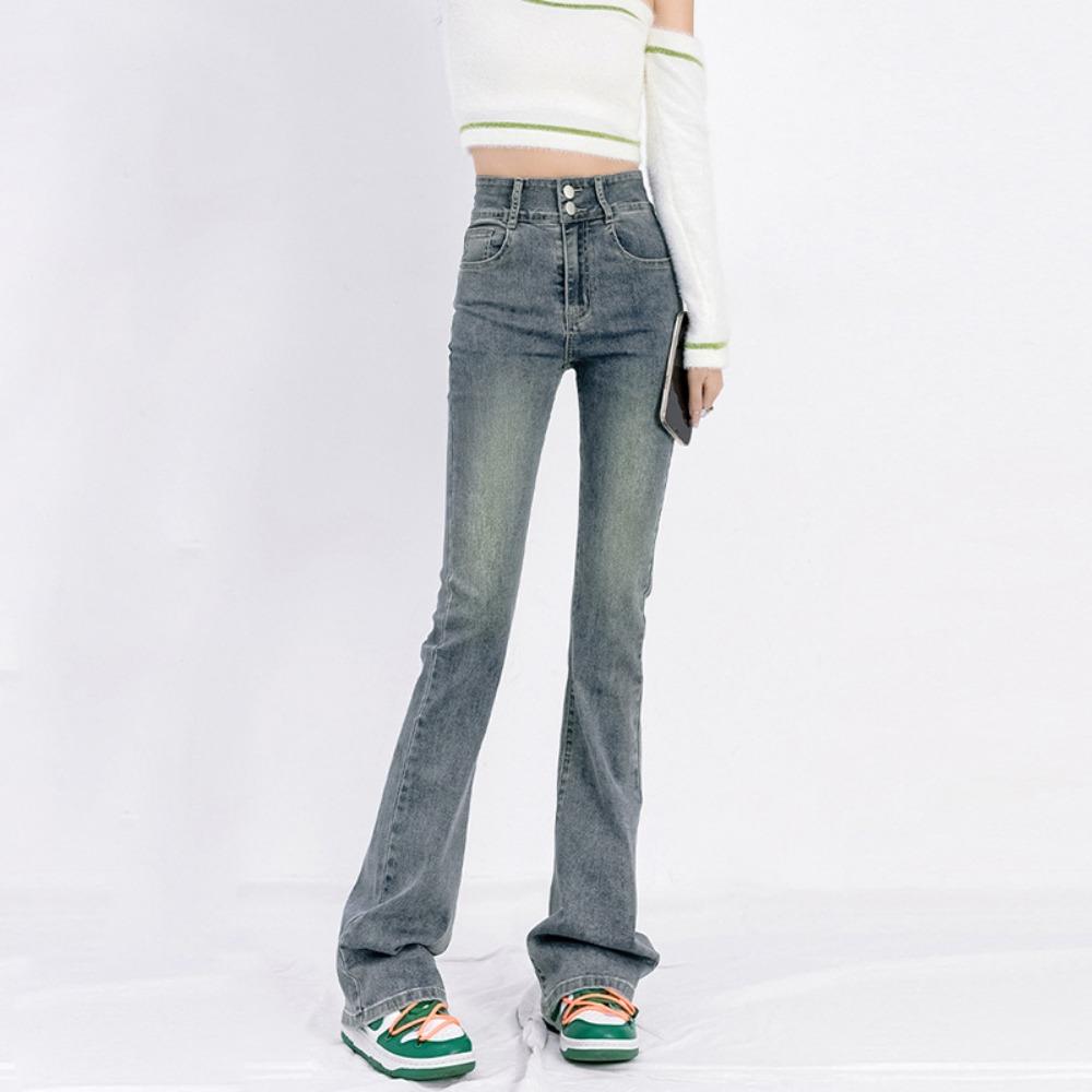 Jeans Micro-pull Pants Women's High Waist Autumn and Winter New Double Buckle Trendy Fat MM Thin Micro-flared Trousers Ins Trendy