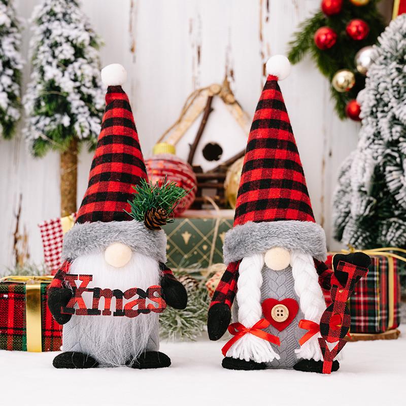 Charming Red And Black Checkered Gnome Statues Perfect For Christmas Holiday Decor
