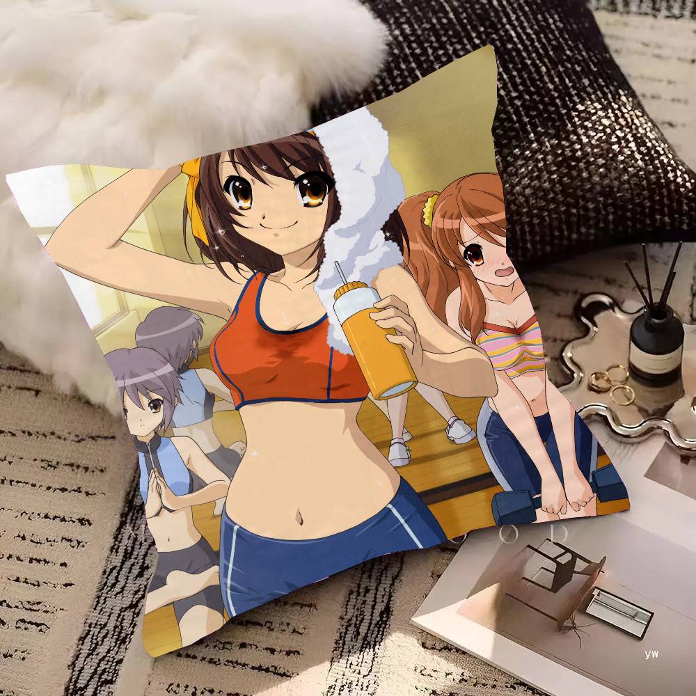 Anime H-Haruhi Suzumiya Pillow Case Fashion Square Pillowcase Bedroom Sofa Room Ins Decoration Leisure