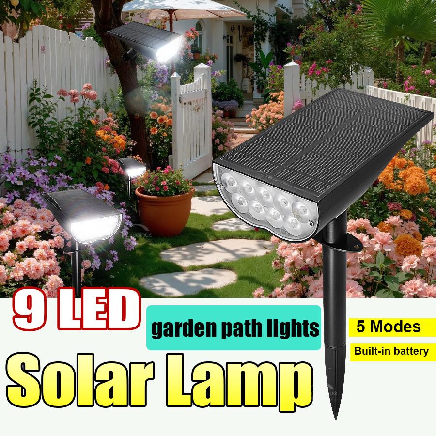 Solar LED Garden Pathway Light 9 LEDS 1 Modes Outdoor Waterproof Lawn Lamp for Camping Weddings Christmas Garden Lighting