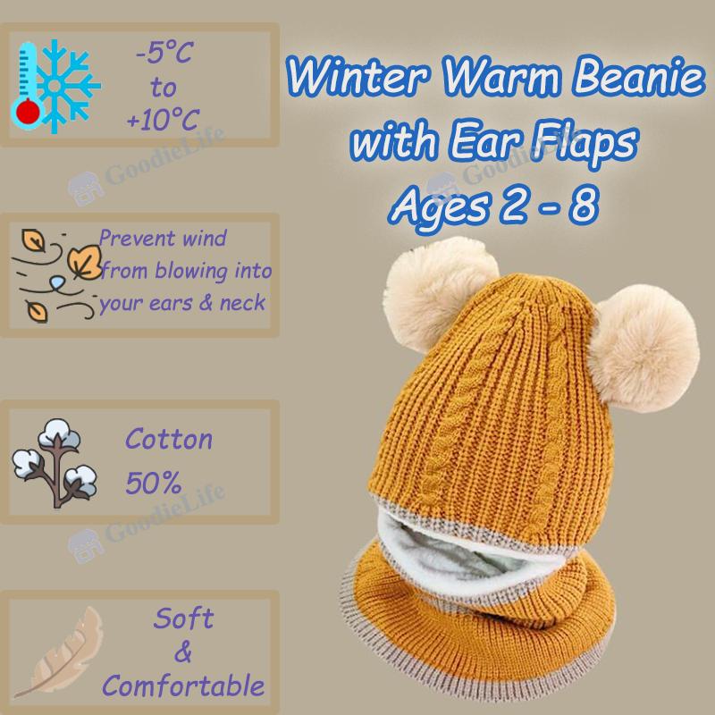 Baby Winter Hat Knitted Beanie with Ear Flaps Warm Windproof Stocking Cap for Newborn Infant Boys & Girls Korean Style Cute Kids Cap