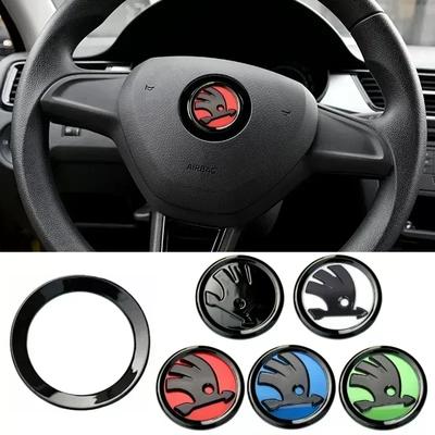 46MM Auto Stuurwiel Embleem Sticker voor Skoda Rapid Octavia Fabia Laura Superb VRS Yeti Kodiaq Karoq KAMIQ Scala Citigo