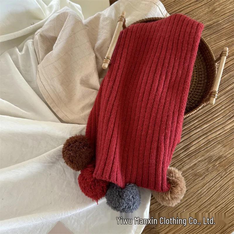 Red Series Children's Winter Scarf: Festive Knitted Neck Warmer for Boys & Girls
