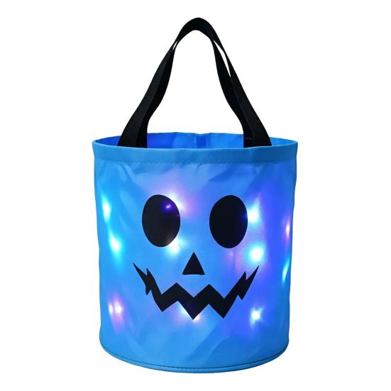 Reusable Holiday Party Favor Bags Halloween Glowing Pumpkin Candy Bag LED Light up Trick or Treat Bucket Lighted Buckets for Kids Waterproof