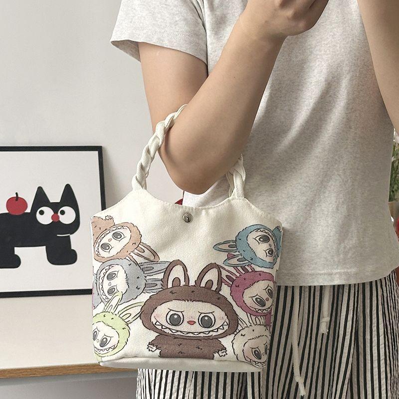 Мультяшная милая ручная сумка-ведро маленькая сумка для перекусов высокая внешность уличная досуговая холщовая сумка большая вместимость сумка-корзина для овощей Labubu 1549₽