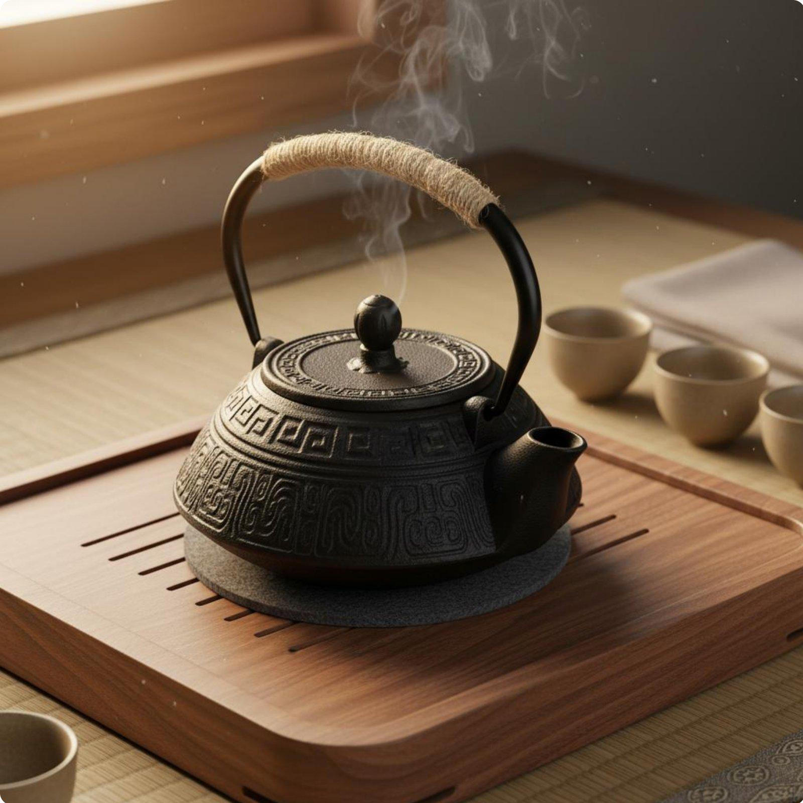 Japanese Cast Iron Teapot Decorative Floral Design Tea Kettle Heat Retention Ornate Black