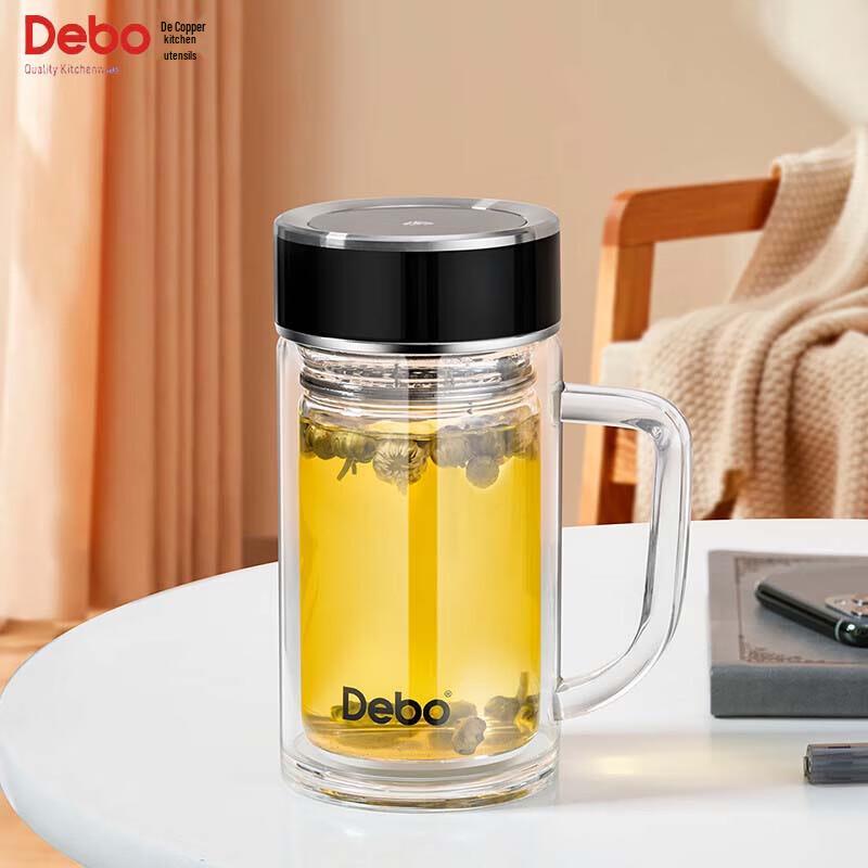 Debo 350ml Black Double-Layer Glass Office Cup