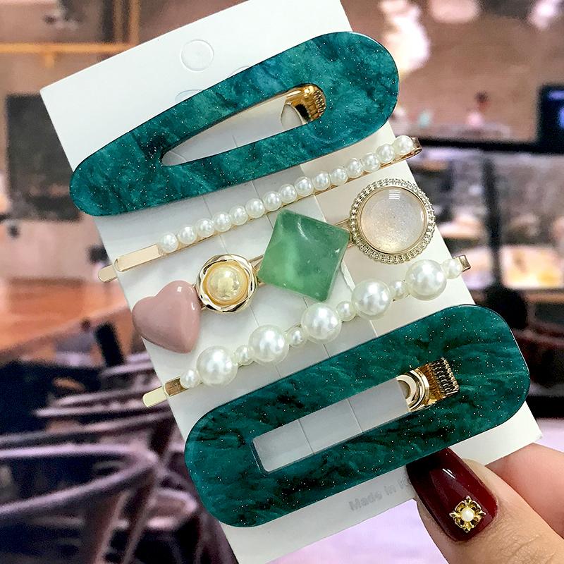 5Pcs/Set Fashion Smiley Pearl Hair Clip For Women Girl Geometric Acetate Barrettes Hairpin Headwear Hair Accessories  Trendy