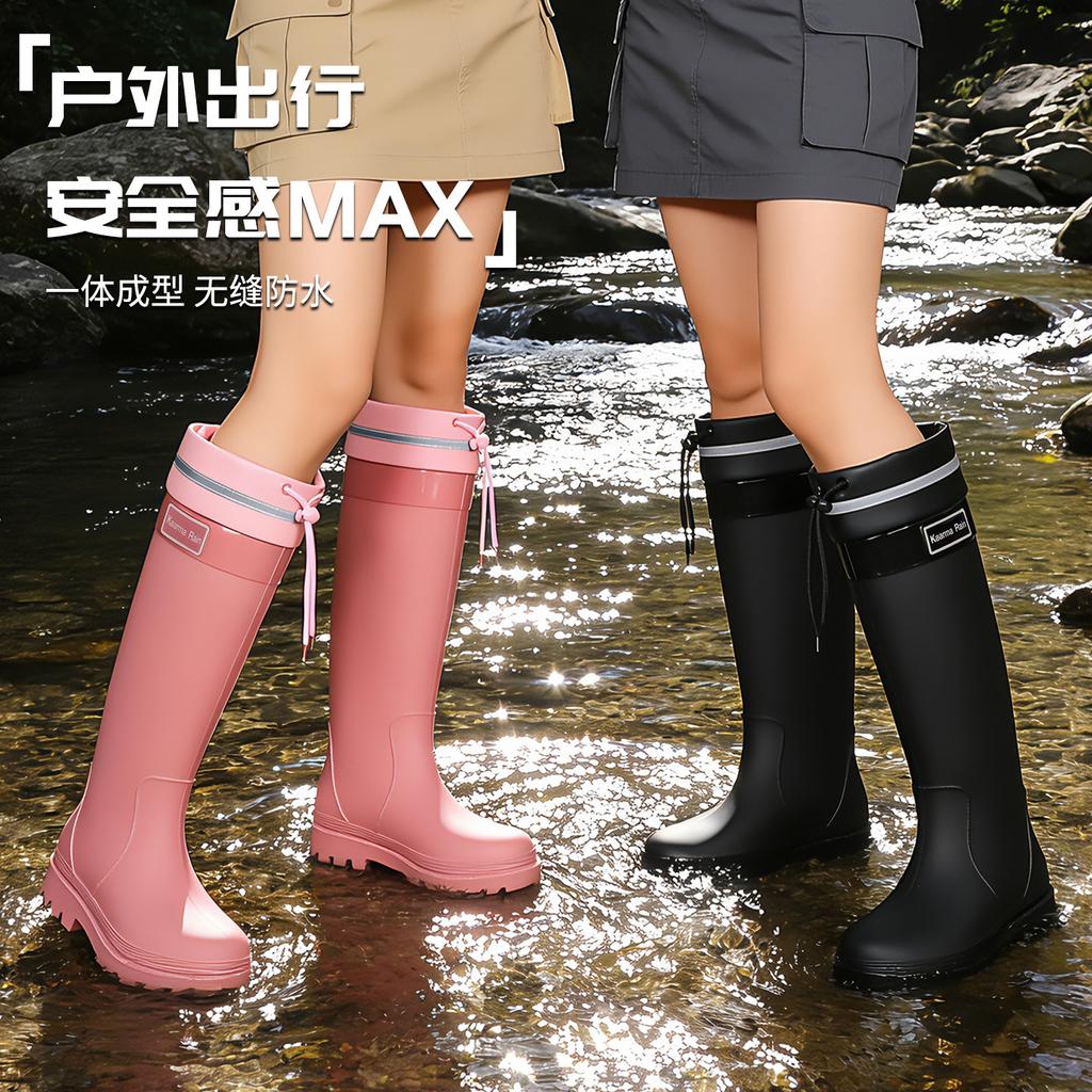 New Red Rain Boots Women's Autumn and Winter New Thickened-soled Boots Knight Boots Straight Boots Travel High Single Boots