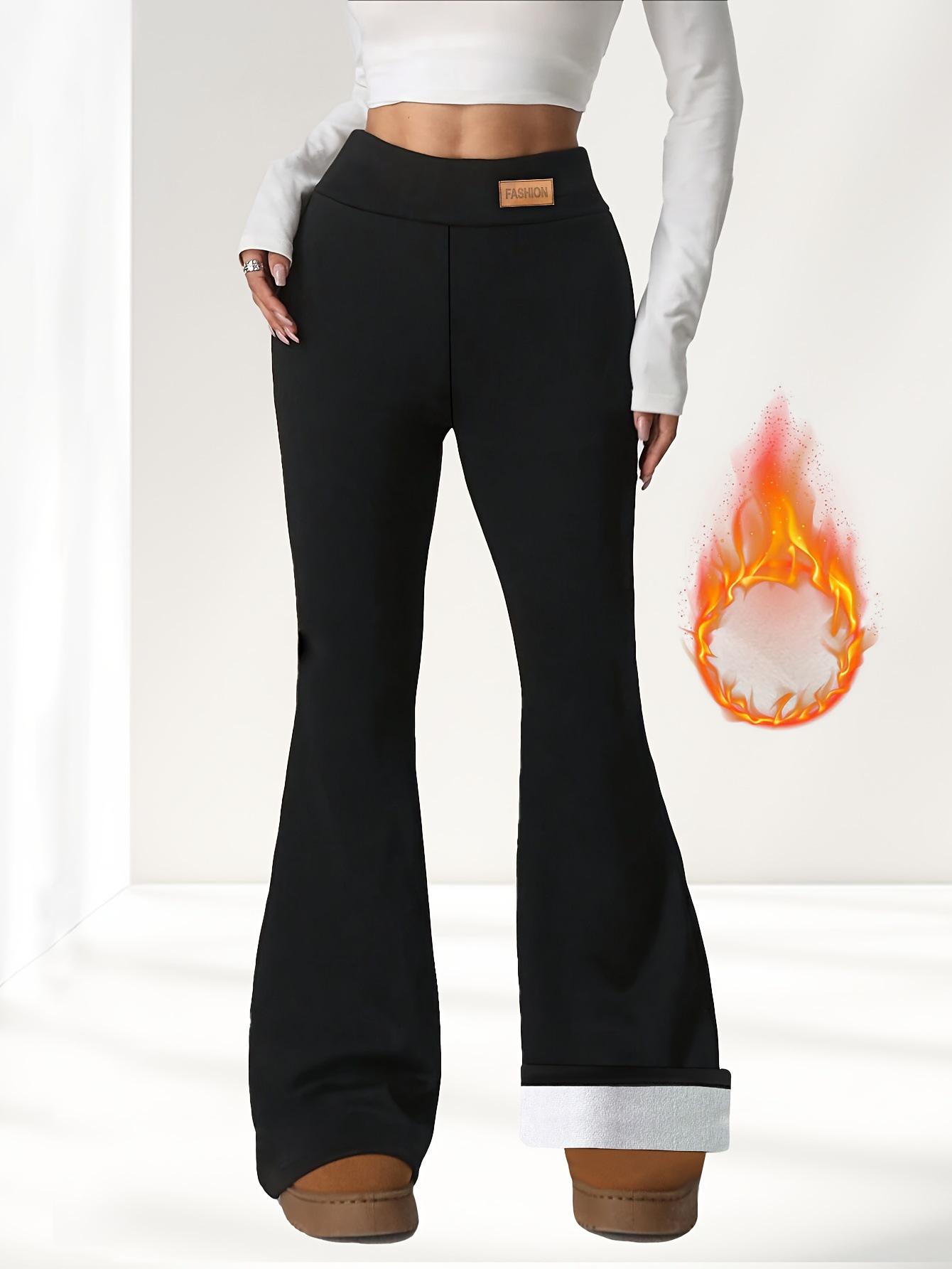 

Зимние расклешенные брюки из эластичного флиса: С высокой талией, Слимминг, Подтягивающий бедра, Теплый, Повседневный, Универсальный для активного отдыха XL чёрный